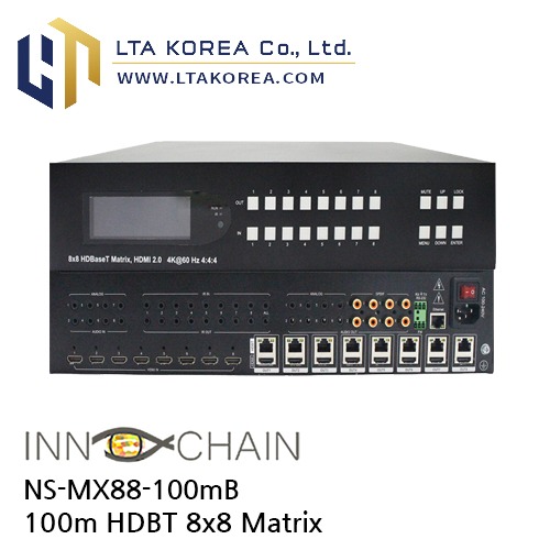 [InnoChain] 이노체인 / NS-MX88-100mB / 100m HDBT 8x8 Matrix, Support 18G, HDR, 4K2K@60Hz, YUV 4:4:4