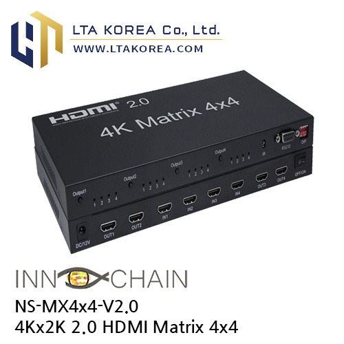 [InnoChain] 이노체인 / NS-MX4x4-V2.0 / 4Kx2K 2.0 HDMI Matrix 4x4, support 3D, RS232, EDID